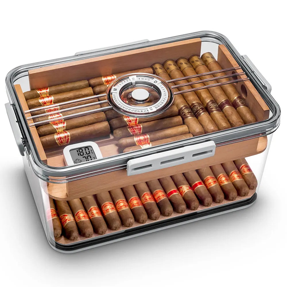 CIGARLOONG Clear Cigar Humidor with Hygrometer 100PCS