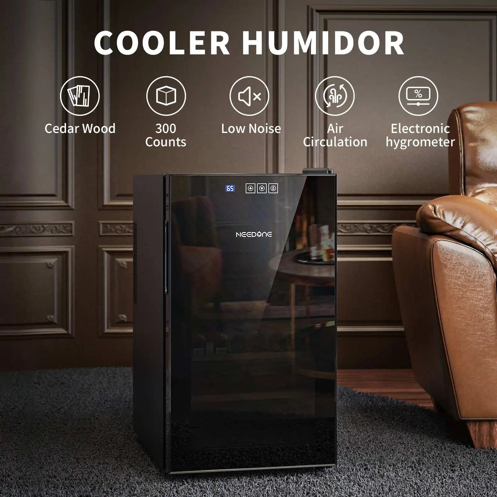 NEEDONE 48L Cigar Humidor with Heating and Cooling Temperature Control System Quiet Thermostatic Electric Cooler Cabinet