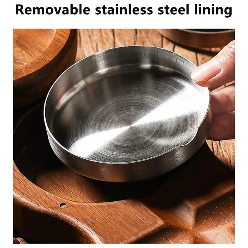 AB13-Wood Ashtray With Removable Stainless Steel Inner Liner For Home Office Desktop Bar Gift