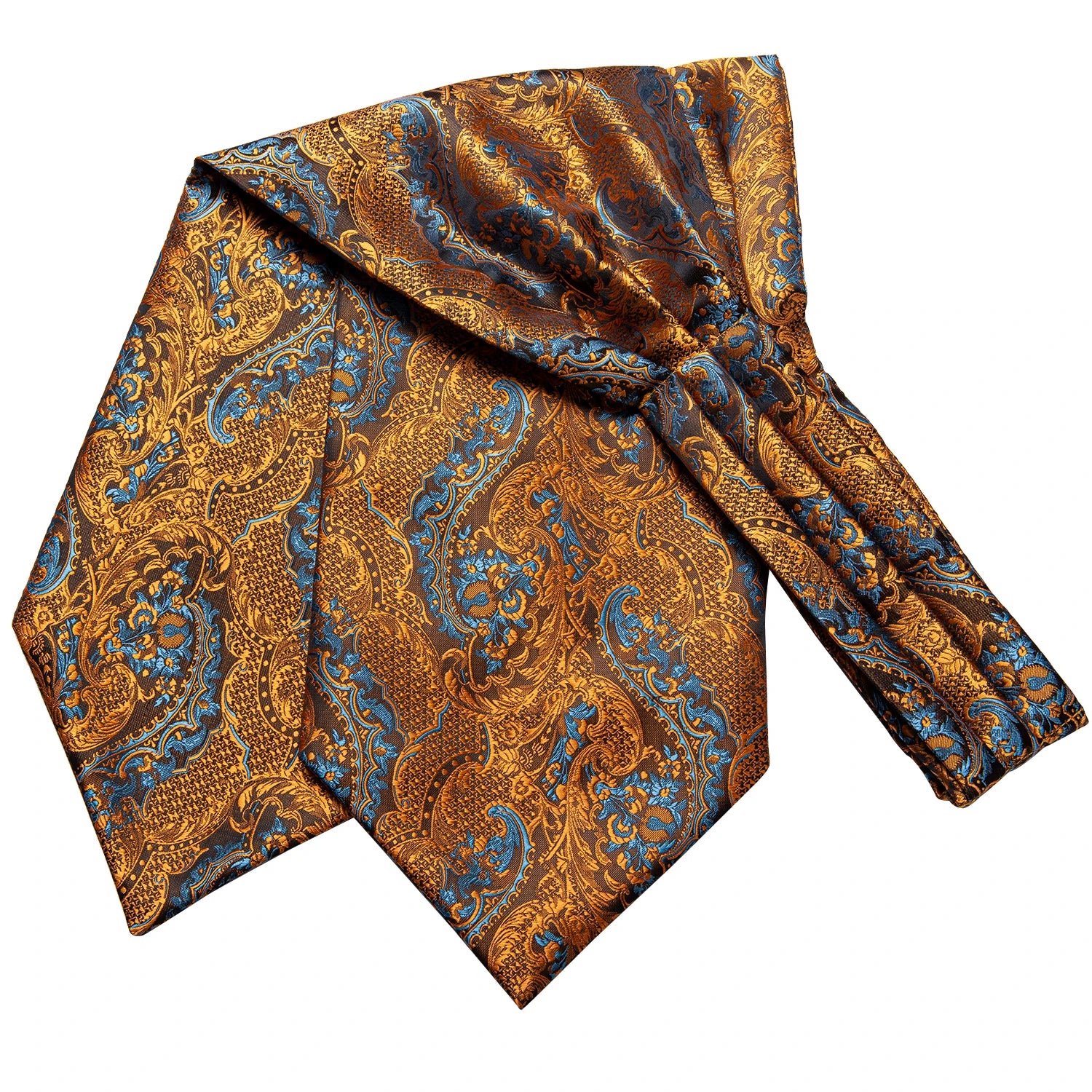 Hi-Tie Silk Men's Ascot Pocket Square Cufflinks Set Jacquard Floral Paisley Cravat Tie Male Formal Wedding Prom Gold Red Blue