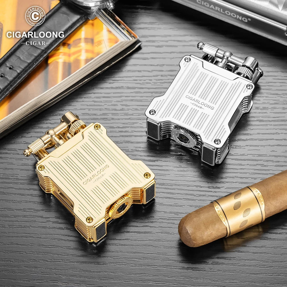 Cigar Lighter Firepower Straight Blue Dual Flame Visible Fuel Perspective Window Adjustable Firepower Gift Box Packaging CL-119
