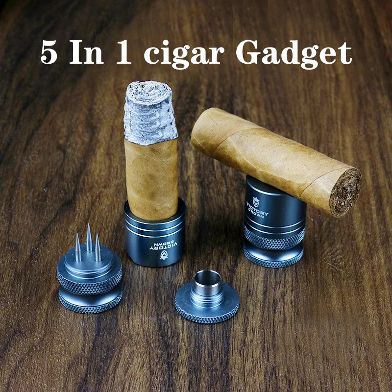 5 In 1 Cigar Draw Enhancer Portable Cigar Cutter Punch Pocket Metal Holder