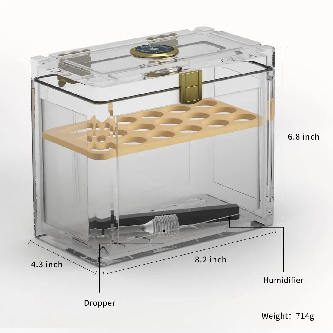 Acrylic Cigar Humidor With Hygrometer and Cedar Wood Tray - Fit 18-50