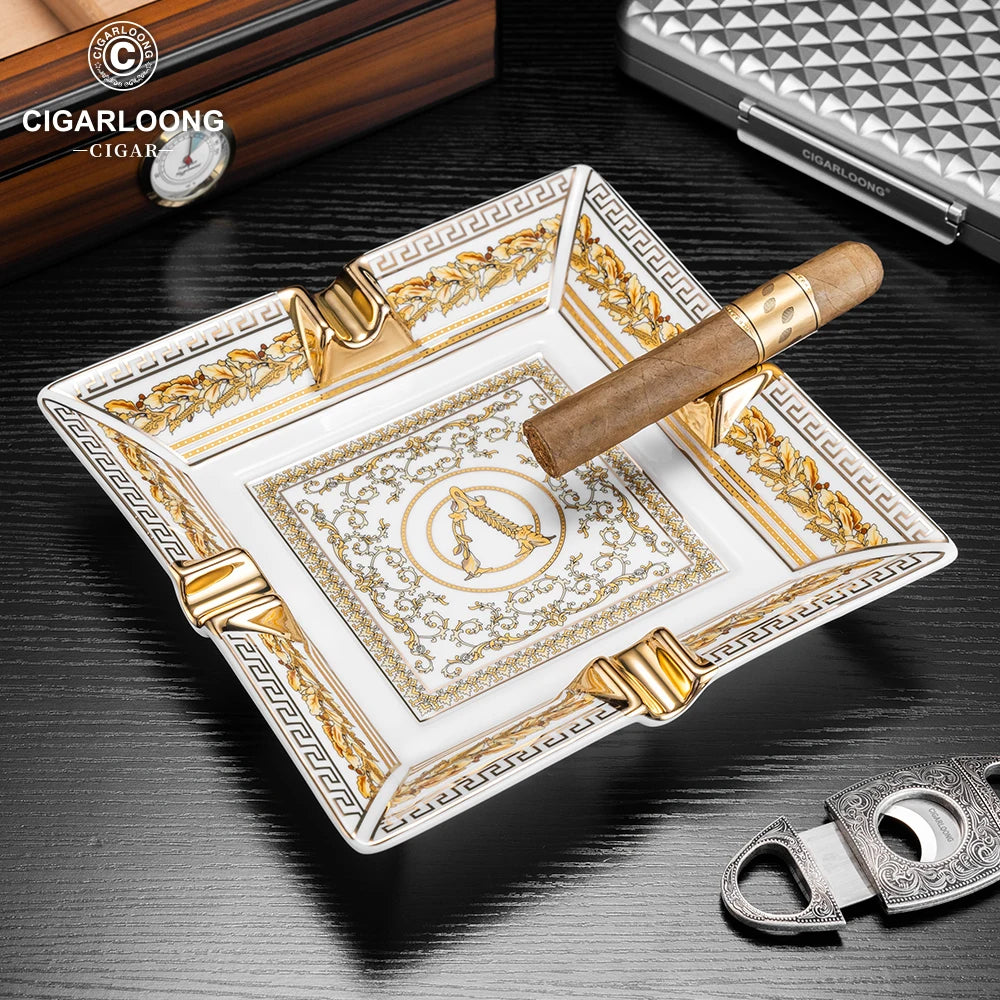 Cigar Ashtray Ceramics Smoking Accessories Cigar Ash Tray 4 Slot Big Diameter Cigarette Cigar Ashtray Luxurious Retro Portable