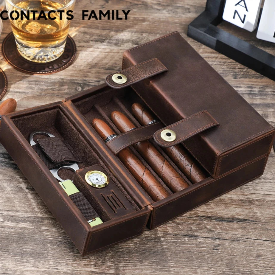 Genuine Leather Portable Humidor Cigar Travel Case