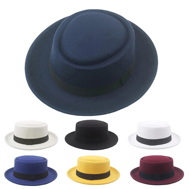 New Gentleman Bowler Flat Top Fedoras with Wide Brim