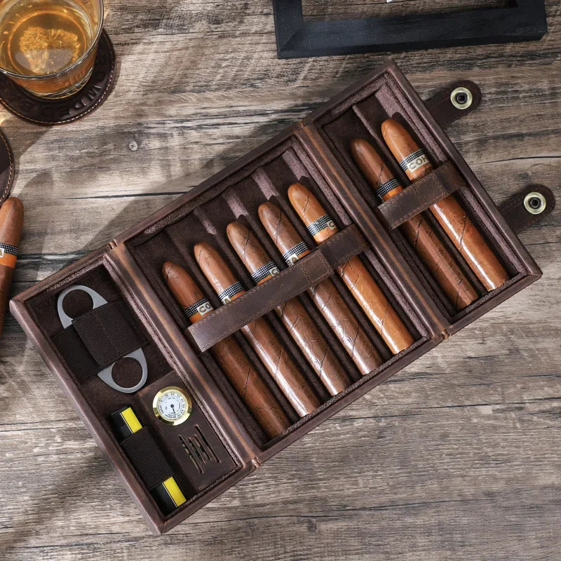 Cigar Appliance Storage Case Clamshell Portable Leather Collapsible Moisturizing Case Humidor Gift for Men Cigar Accessories