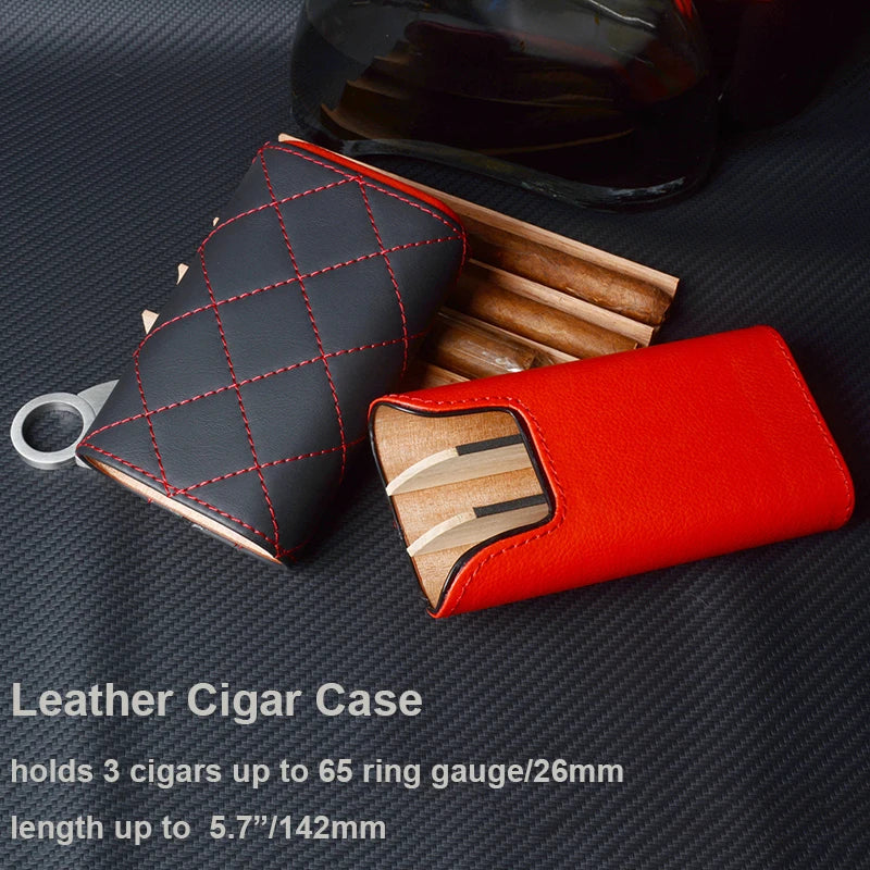 63 Ring Large Size Cigar Case 3 Tubes Cigar Holder Wood Linned Mini Cigar Box PU Leather Travel Cigar Humidor Men's Cigar Tool