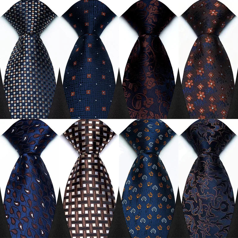 Luxury 8CM Mens Necktie Brown Blue Color Dot Stripes Solid Tie For Man Groom Jacquard Woven Neck Tie For Business Wedding Party