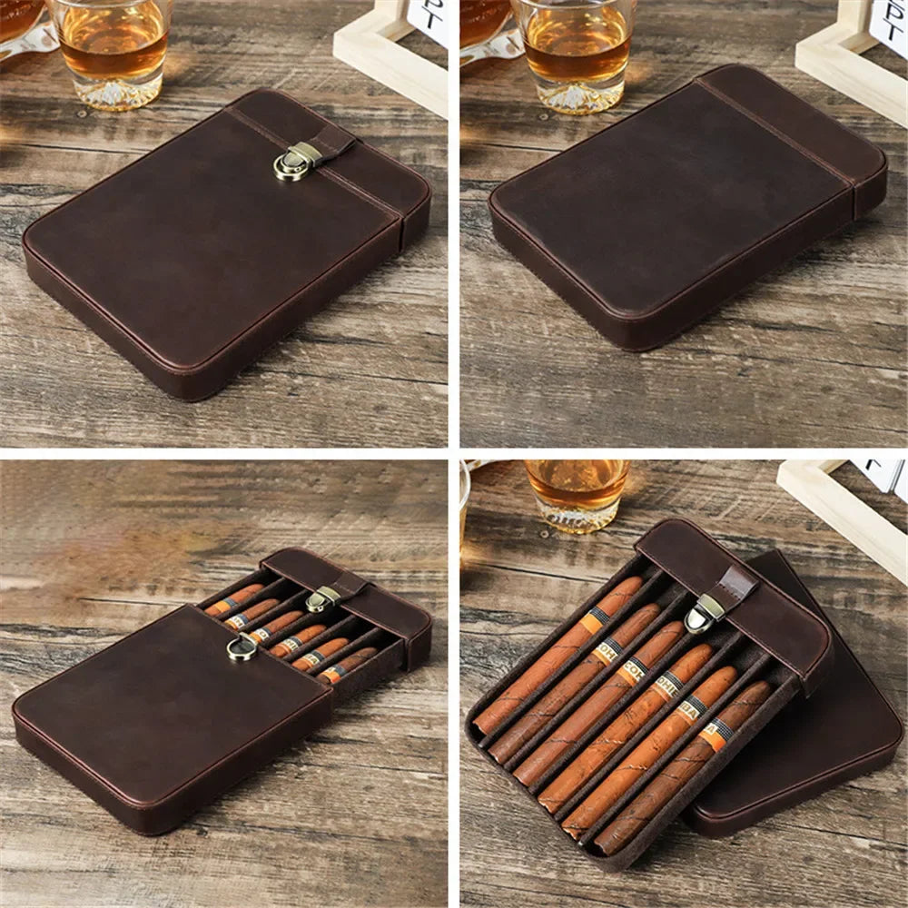 Luxury Retro Genuine Leather Travel Cigar Case