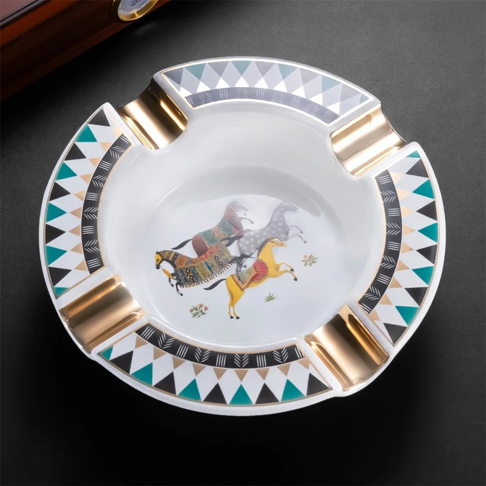 CIGARLOONG Cigar Ashtray Ceramic Cigar Tray with Multiple Ash Slot Outdoor Home Ashtray for Cigar Rest Luxury Gift Box CLG-24B2