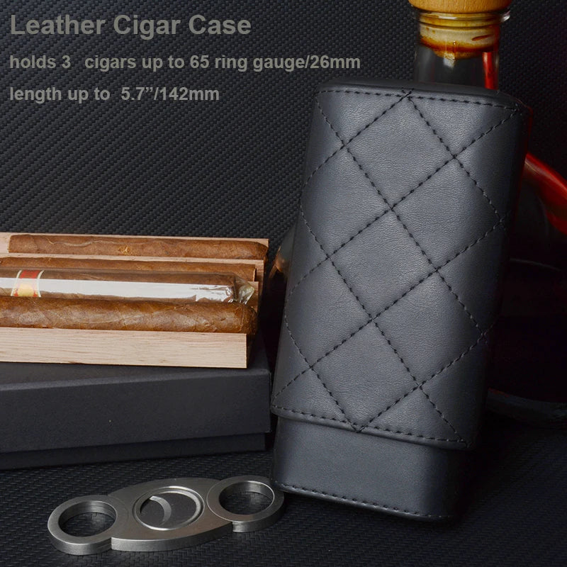 PU Leather Cigar Case 63 Ring Large Cigar Holder Cedar Wood Lined CigaraTube C Logo Mini Cigar Box 5.7" Long Travel Humidor