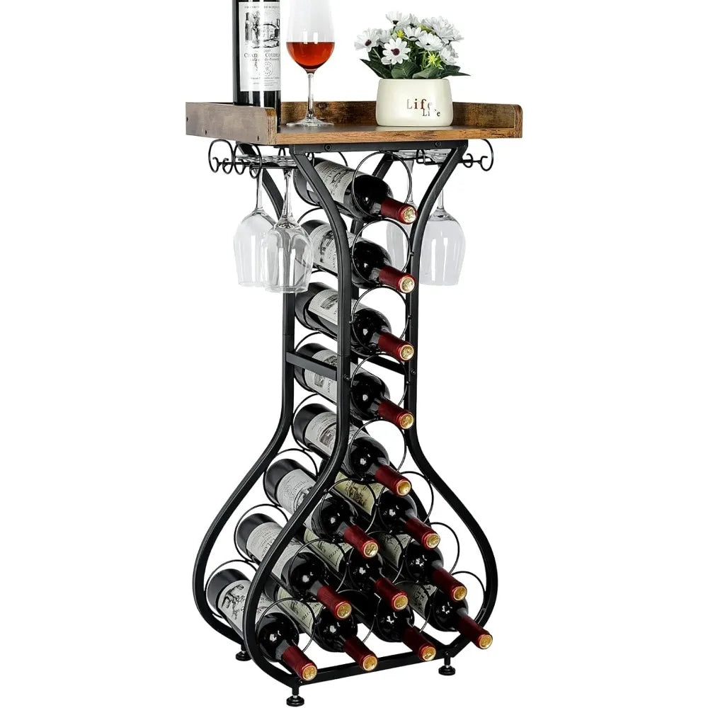 Mini bar table, wine cabinet with glass shelf, wooden tabletop, home bar, wine storage in kitchen and living room