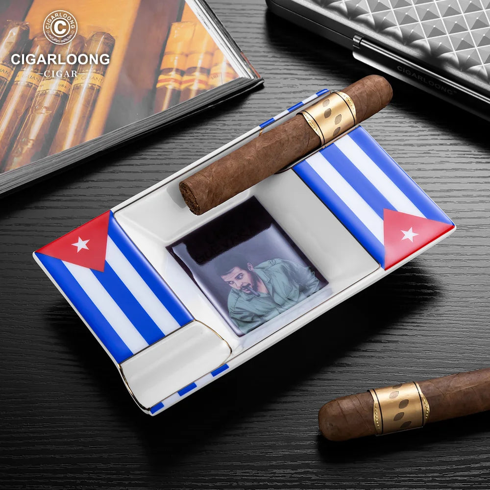 Ashtray Cigar Ashtray Ceramic Craft 2 Slots Large Caliber Trough Luxury Exquisite Smoking Accessories with Logo for Gift CG-24K3