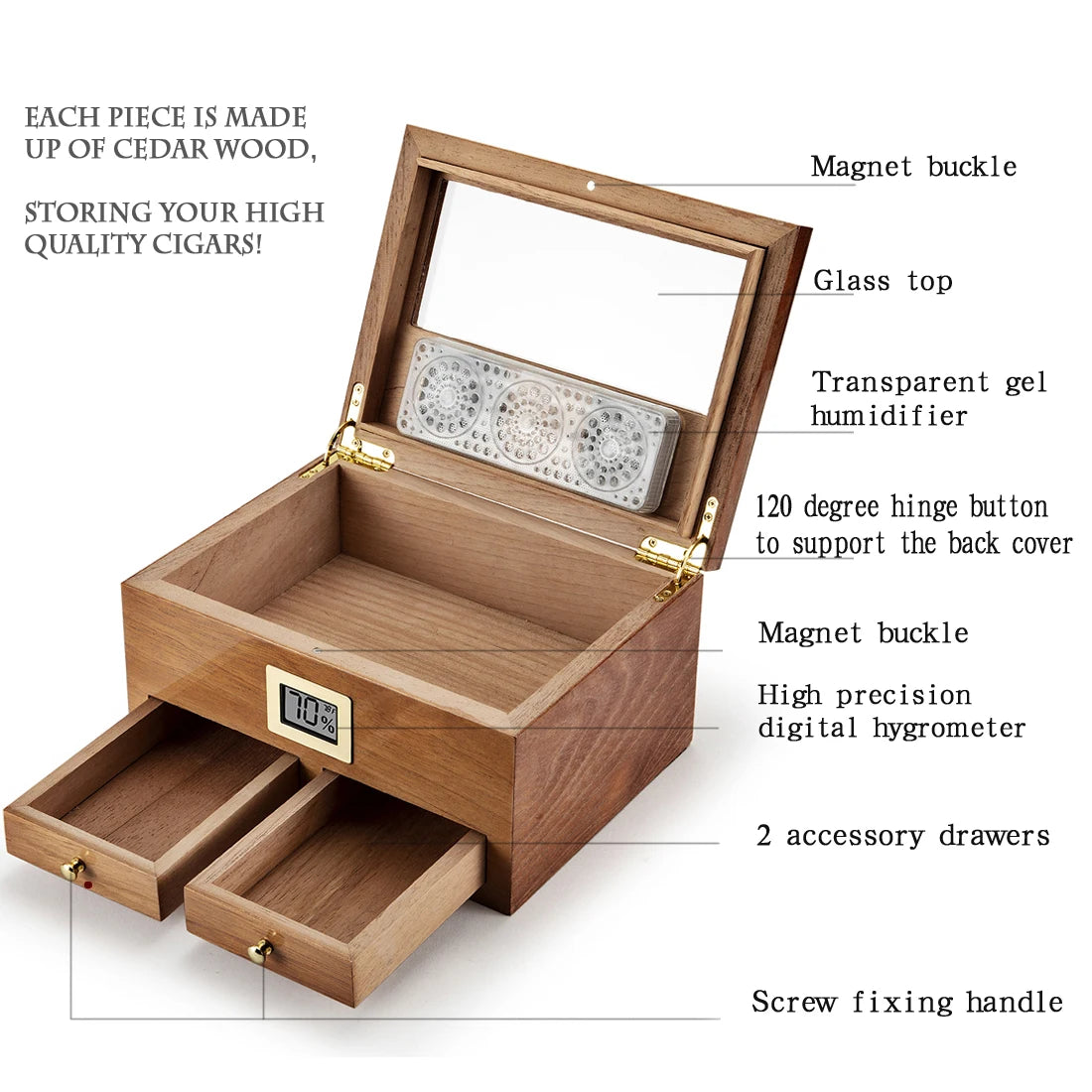 Desktop Humidor  W/hygrometer and Drawers Storage Drawers for accessories