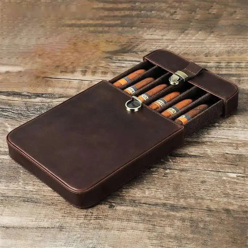 Genuine Leather Cigar Travel Case For 6 Cigars Handmade Vintage Cigar Humidor Storage Box Gift for Men