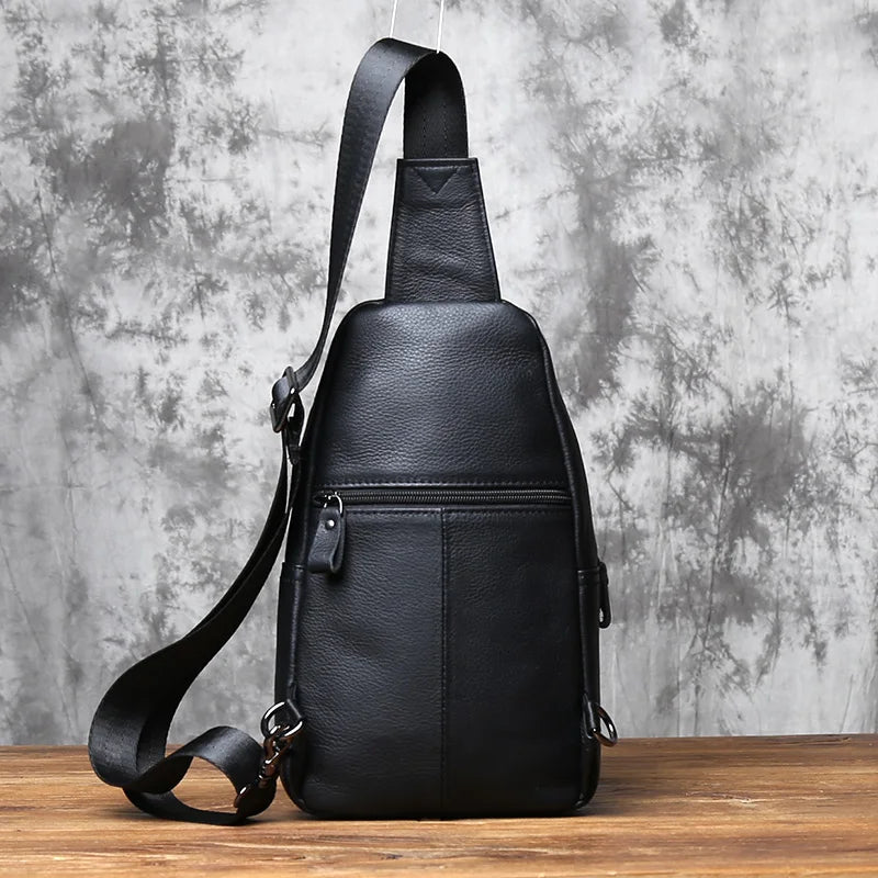 NZPJ Genuine Leather Men's Chest Bag Top Layer Cowhide Single Shoulder Crossbody Bag Trendy  Backpack Suitable For 8-Inch IPad