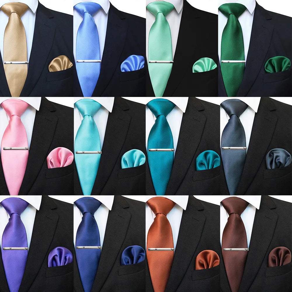EASTEPIC 8 cm Classic Grey Twill Ties for Men in Business Suits Necktie Set Clip Handkerchief Men's Accessory Wedding Party