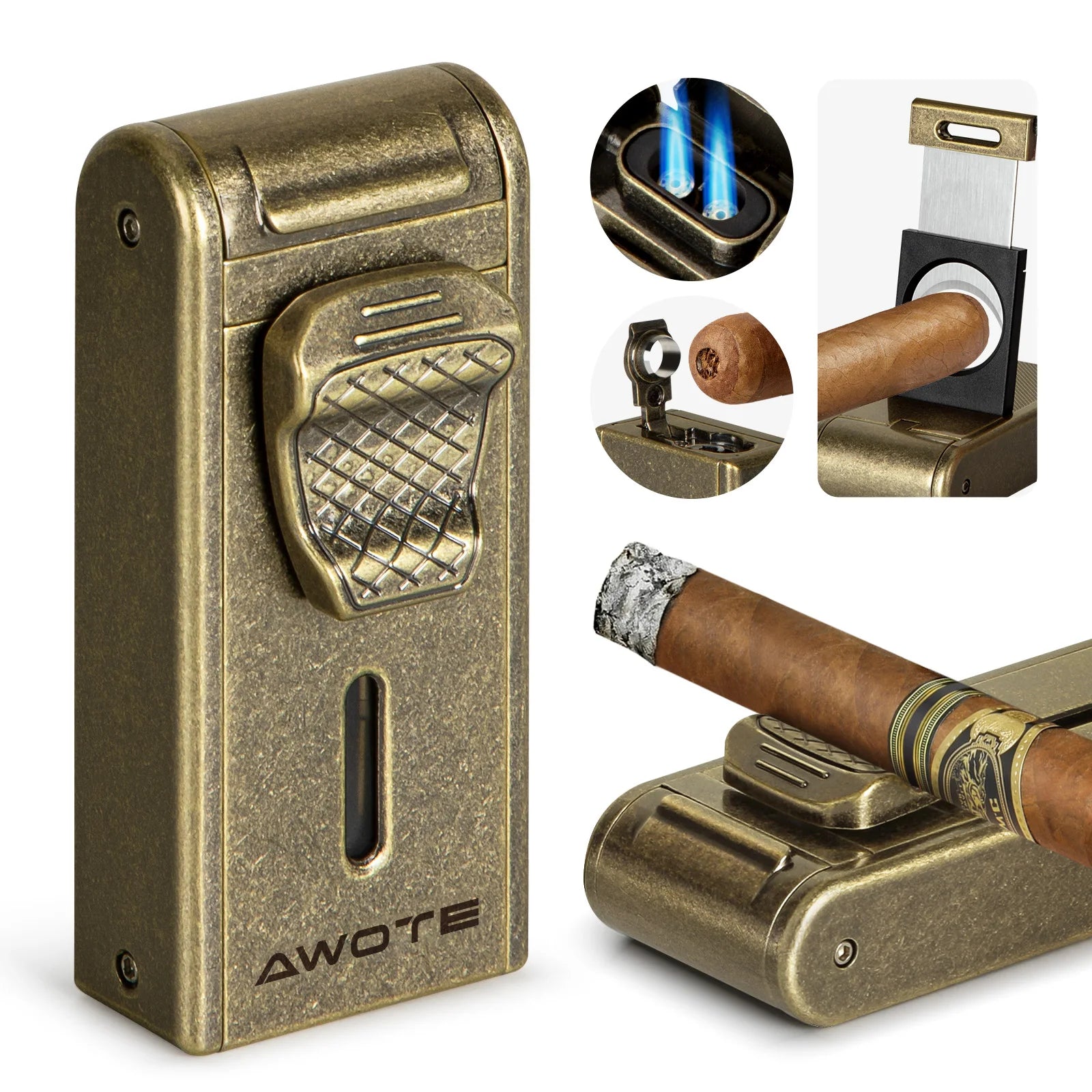 AWOTE 4 in 1 Cigar Lighter with Adjustable Jet Dual-Flame