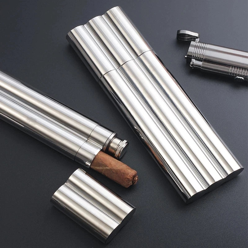 Stainless Steel Cigar Case and Flask