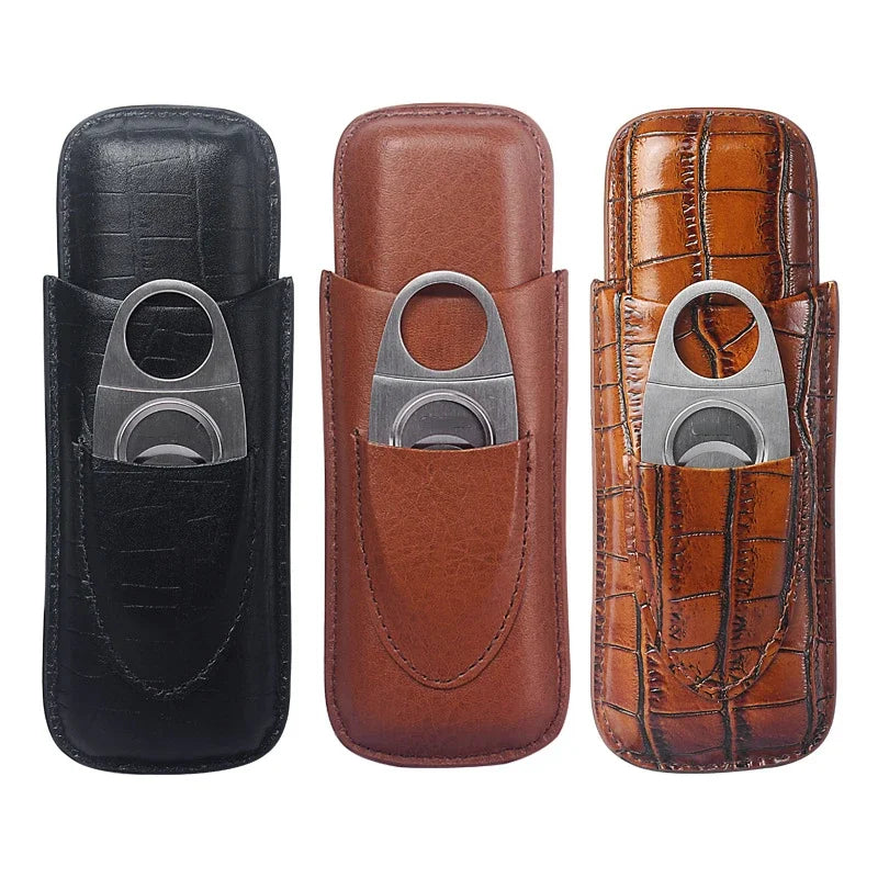 Portable Cigar Holder with Additional Stainless Steel Cigar Scissors