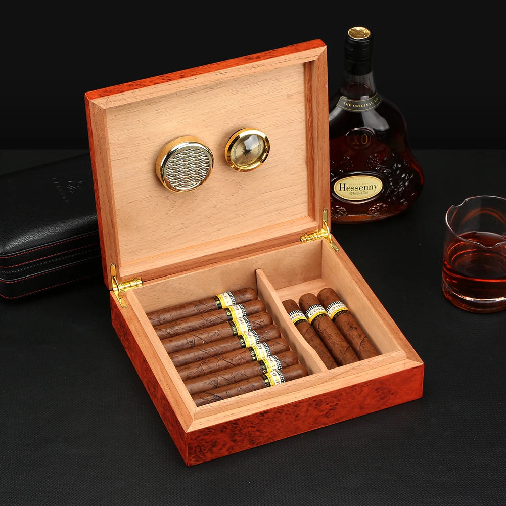 Charuto Cedar Wood Travel Humidor Puro Box Cigar Case W/ Hygrometer