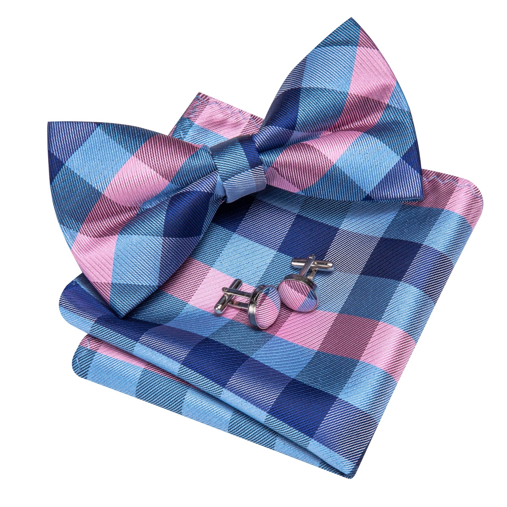 Barry.Wang Geometric Floral Jacquard Mens Bow Tie Hanky Cufflinks Set Pre-Tied Bowtie Gold Red Pink Purple Wedding Business