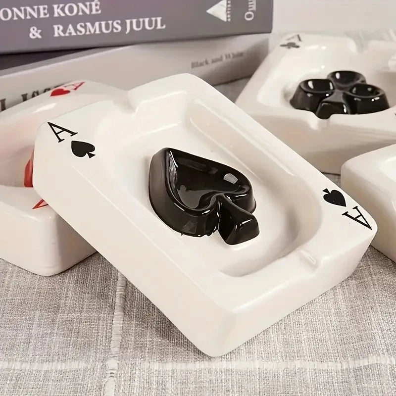 Creative Hand-Painted Ceramic Playing Cards Ashtray