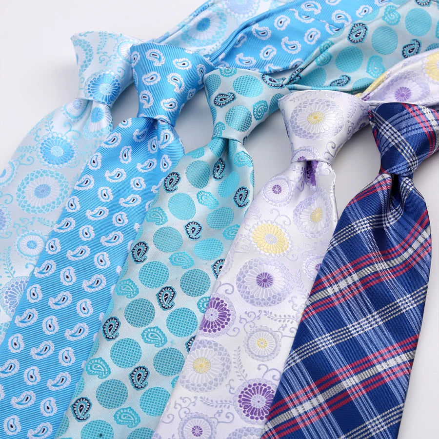 New 8CM Mens Tie Necktie Light Color Dot Stripes Solid Tie For Man Groom Jacquard Woven Neck Tie For Business Wedding Party