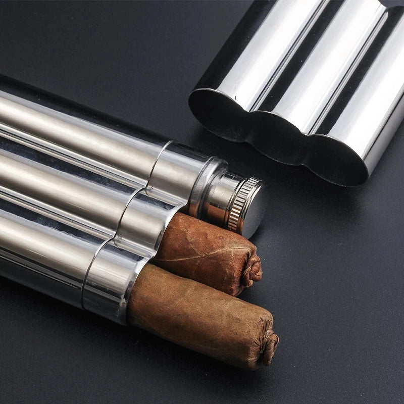 Stainless Steel Cigar Case and Flask
