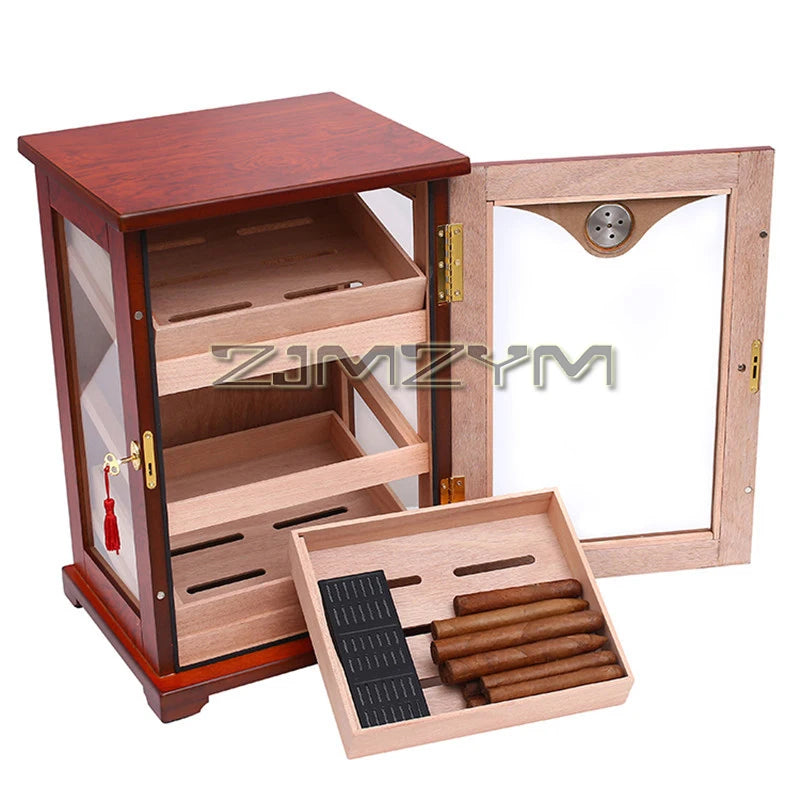 Painted Wood Grain Cigar Humidor w/ Transparent Glass