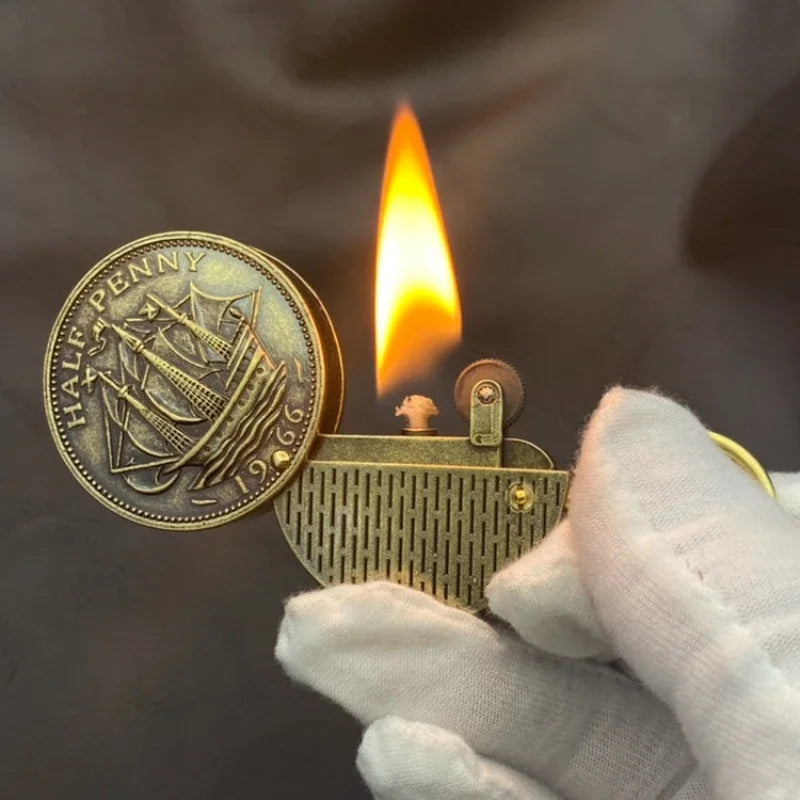 Compact Retro Coin Keychain Kerosene Lighter