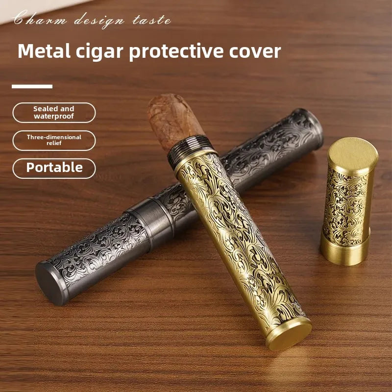 Cigars Case Single Tube Humidor Moisturizing Seal Cover Portable Metal Box Travel Outdoor Waterproof Cigar Accessories for Men