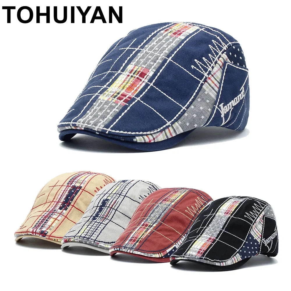 TOHUIYAN 2024 Plaid Cotton Newsboy Cap