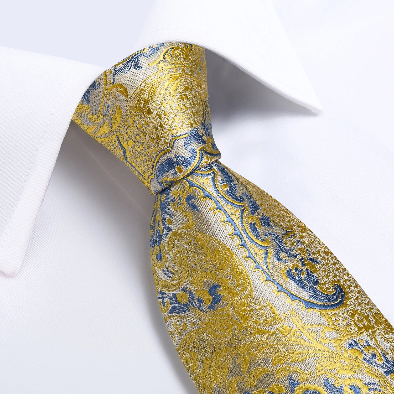 Men's Ties Gold Blue Paisley Silk Jacquard Woven Wedding Prom Luxury Accessories Necktie Pocket Square Cufflinks Gift for Men