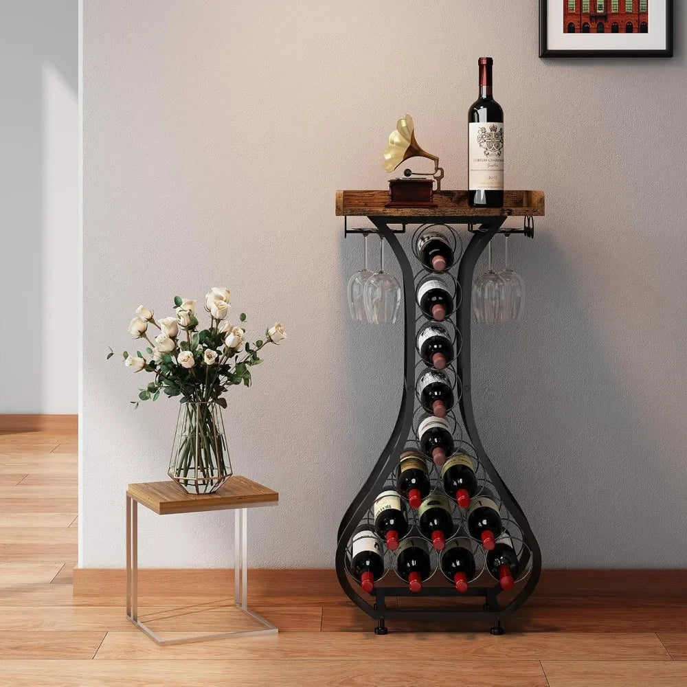 Mini bar table, wine cabinet with glass shelf, wooden tabletop, home bar, wine storage in kitchen and living room