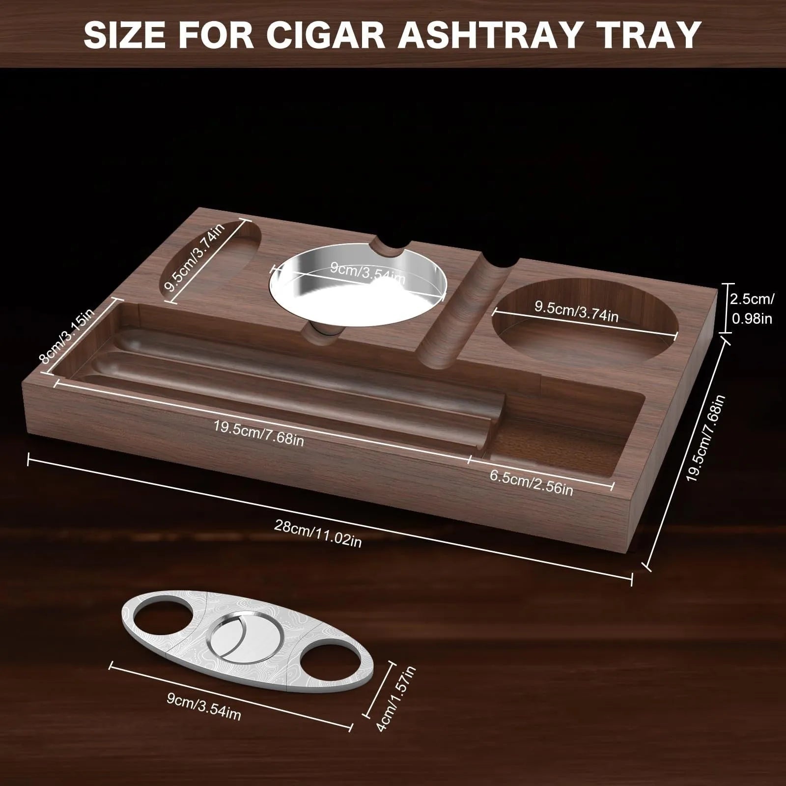 Cigar Ashtray with Cigar Cutter  Whiskey Glass Tray Detachable Outdoor 7 Slots Cigar Holder Gift for Men