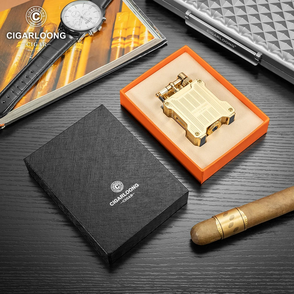 Cigar Lighter Firepower Straight Blue Dual Flame Visible Fuel Perspective Window Adjustable Firepower Gift Box Packaging CL-119