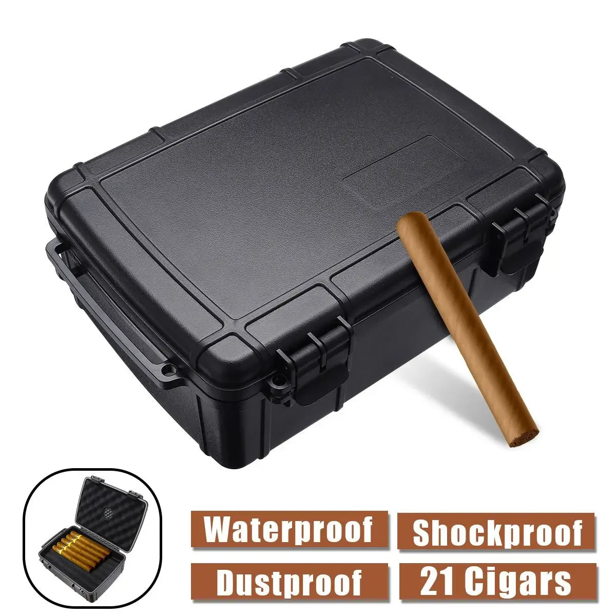 Waterproof Portable Cigar Humidor Case Travel Dust Proof Shockproof Black Cigar Holder Storage Box Smoking Accessories