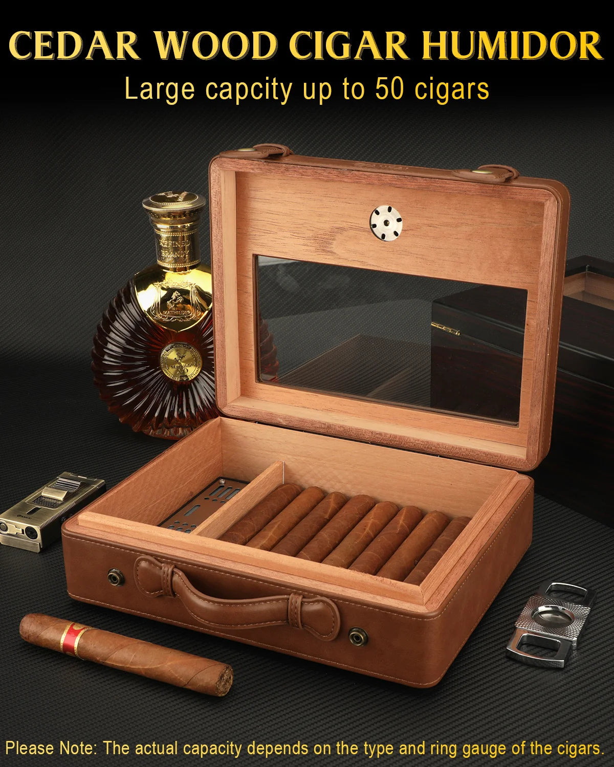 XiFei Travel Cigar Humidor Box with Glass Top