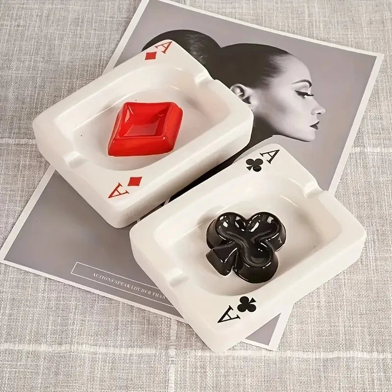 Creative Hand-Painted Ceramic Playing Cards Ashtray