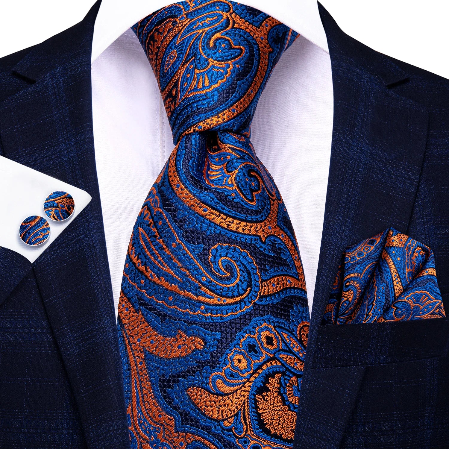 Hi-Tie Burgundy Brown Black Striped Paisley Silk Wedding Nicktie For Men Hanky Cufflink Gift Tie Set Business Party Dropshipping