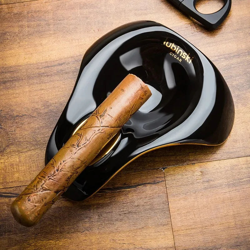 Lubinski Black Ceramic Cigar Ashtray: Sleek Design Cigar Holder, Perfect for Cigar Aficionados, Enhances Your Smoking Experience