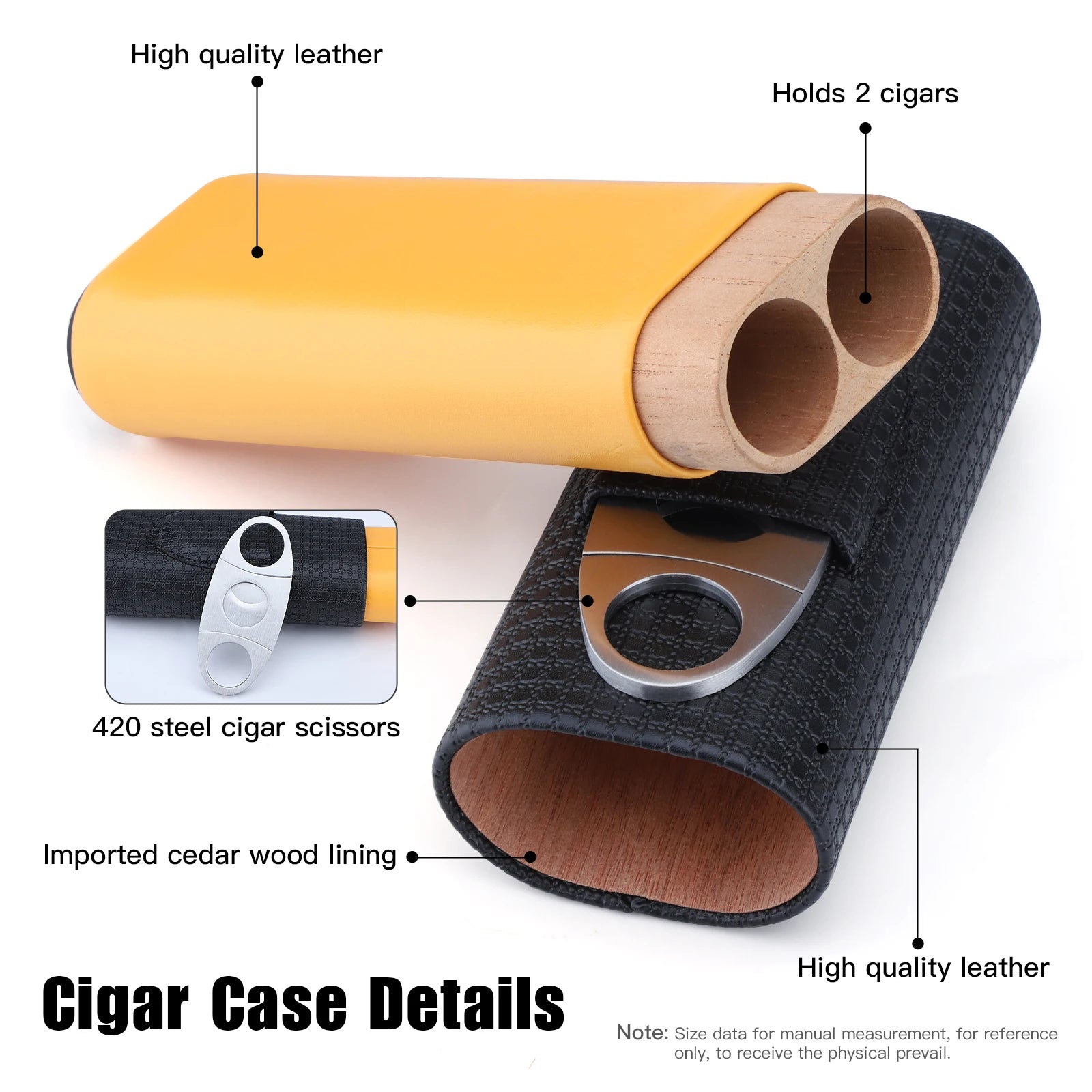 Leather Cigar Travel Case w/ Cedar Wood With or without Silver Cigar Cutter