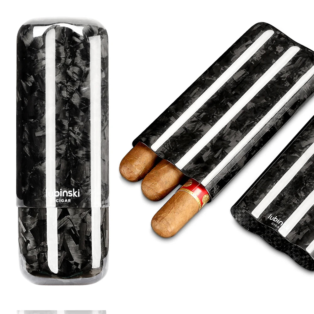 Lubinski Cigar Case Travel Carbon Fiber Luxury Portable Cigar Humidor 2/3 Tube Holder Outdoor Cigar Storage Box