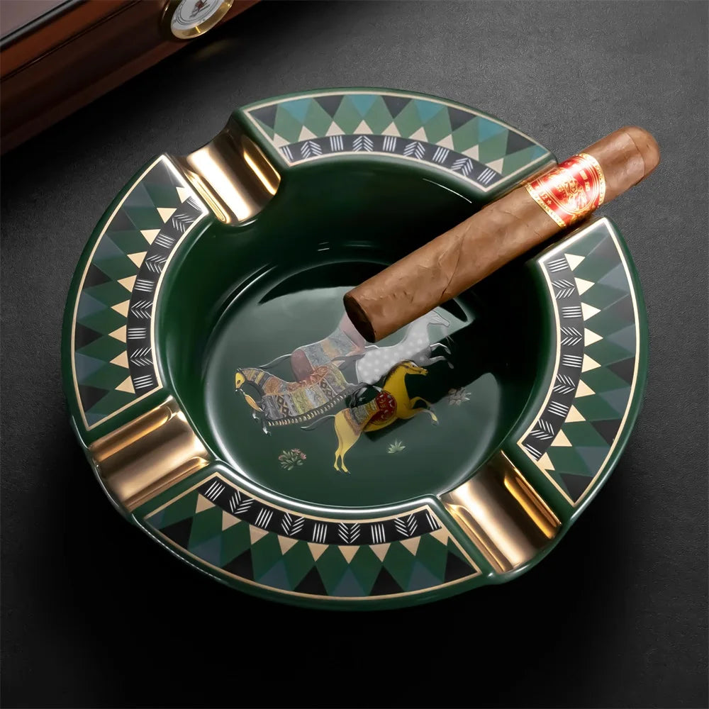 CIGARLOONG Cigar Ashtray Ceramic Cigar Tray with Multiple Ash Slot Outdoor Home Ashtray for Cigar Rest Luxury Gift Box CLG-24B2