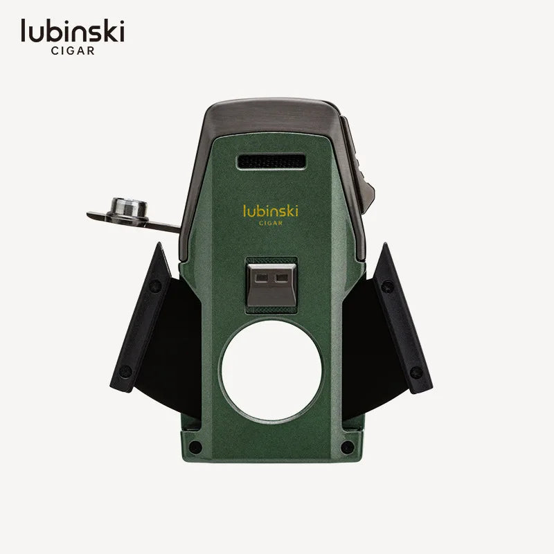 LUBINSKI Cigar Lighters Turbo Dual Flame Jet With Metal Hole Opener Cigar Cutter Holder Windproof Portable Lighter Men's Gift