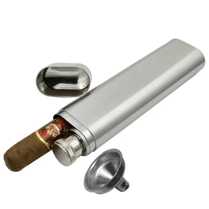 Hip Flask for 2 oz Alcohol with a Cigar Tube