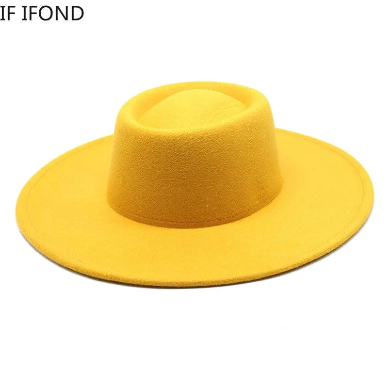 Classic British Style 9.5CM Big Wide Brim Fedora Hat For Women