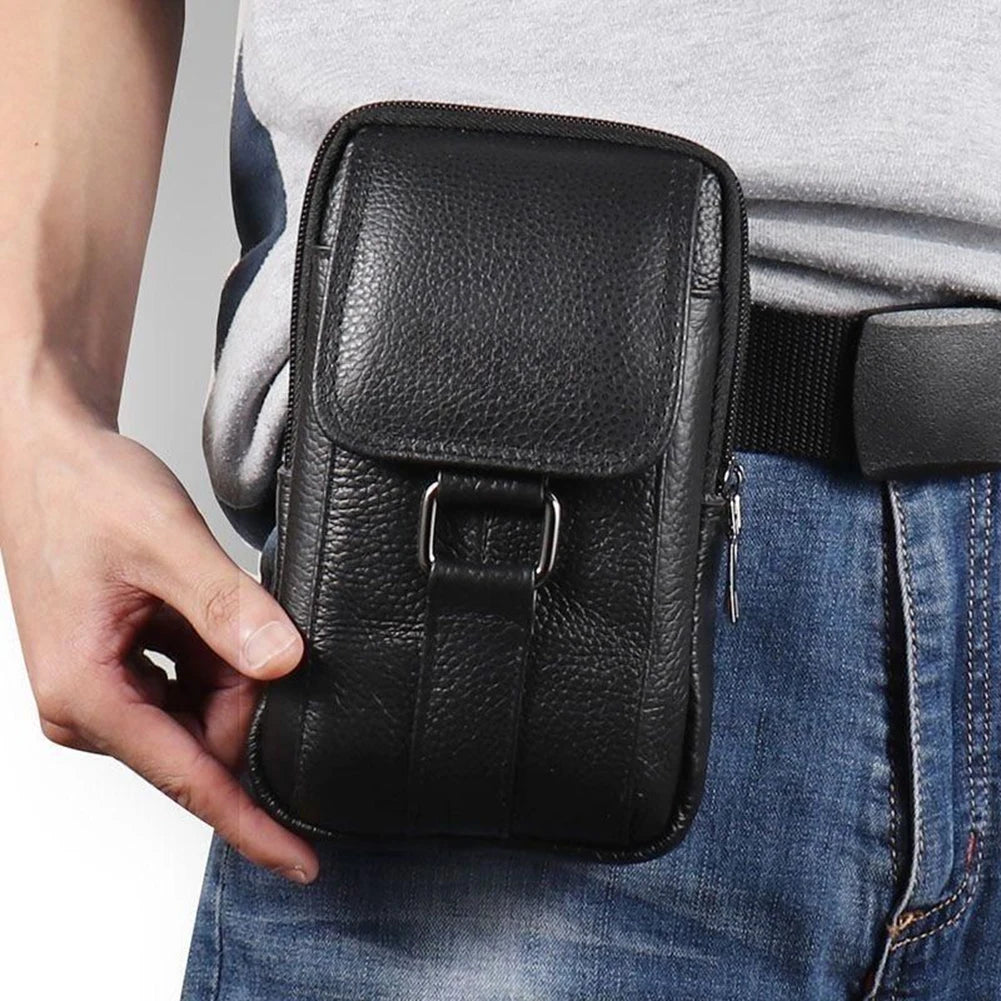 Portable Crossbody Bags Cowhide Leather Fanny Pack Waist Bag Fashion Simple Multi-pockets Casual for Outdoor Sport